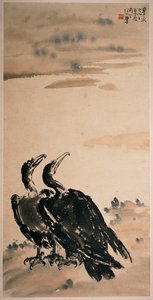 Twee Aalscholvers door Beihong Xu