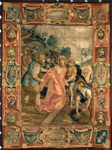 Christus wordt van zijn kleren beroofd. Wandtapijt gemaakt in de manufacturen van Brussel. 16e eeuw Genua, Musei di Strada Nuova door Belgian School