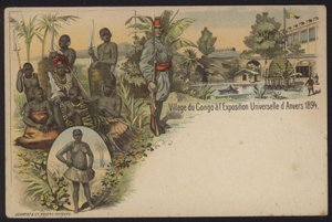 Congolees dorp tentoongesteld op de Exposition Internationale d