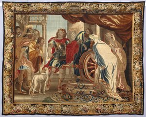 Koning Alexander de Grote snijdt de Gordiaanse knoop door. Wandtapijt gemaakt in de manufacturen van Brussel. 16e eeuw Genua, Musei di Strada Nuova door Belgian School