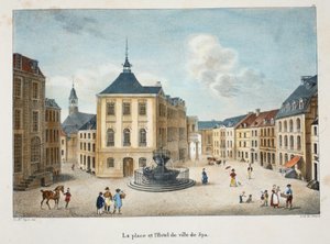 Het plein en het stadhuis van Spa, ca. 1895 door Belgian School