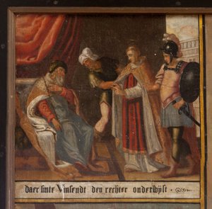 Maarke. Kapel (Sint-Vincentiuskapel). interieur. Schilderij. De martelaar van Sint Vincentius. 19e eeuw. (detail)