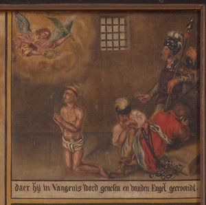 Maarke. Kapel (Sint-Vincentiuskapel). interieur. Schilderij. De martelaar van Sint Vincentius. 19e eeuw. (detail)