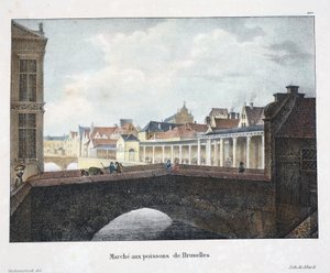 Vismarkt van Brussel, ca. 1895 door Belgian School