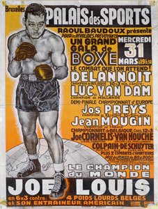 Poster die de bokswedstrijd tussen de Belgische kampioen, Delannoit en de Nederlandse kampioen, Luc Van Dam aankondigt
