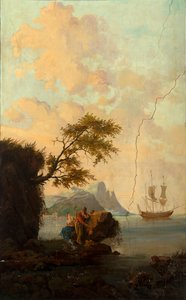 Tweede achterkamer, vergaderzaal, muurschilderingen met landelijke scènes in klassieke stijl, waarschijnlijk rond 1810, scène 5 door Belgian School