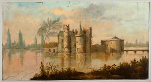 Tweede achterkamer, vergaderzaal, muurschilderingen met landelijke scènes in klassieke stijl, waarschijnlijk rond 1810, scène 4
