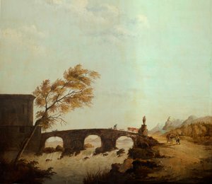 Tweede achterkamer achteraan, vergaderzaal, muurschilderingen met landelijke scènes in klassieke stijl, waarschijnlijk rond 1810, scène 1 door Belgian School