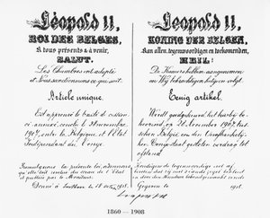 Handtekening van koning Leopold II (1835-1909) ter goedkeuring van de annexatie van Congo aan België, 1908