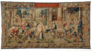 Wandtapijt, Verhaal van Laban, Jakob en Rachel, Genesis XXIX, gemaakt in Brussel, België, ca. 1530 door Belgian School