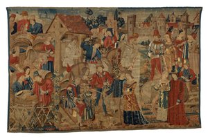 Tapijt met wijnoogsters, uit Doornik, ca. 1460-70 (wol)