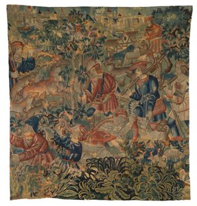 Tapijt met jachtscènes, mogelijk uit Doornik, ca. 1500 (wol) door Belgian School