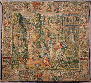 De geschenken van Pomone (Pomona) nimf van de vruchten Tapijt van de manufacturen van Brussel. 16e eeuw Genes, Musei di Strada Nuova door Belgian School
