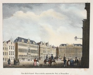 Uitzicht op de Grote Markt en het Koningshuis, in Brussel, ca. 1895 door Belgian School