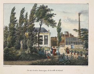 Uitzicht op de botanische tuin van de stad Gent, ca. 1895