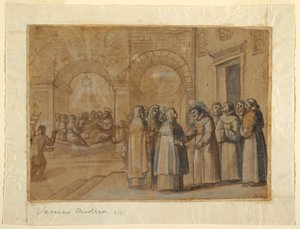 Tekening, Ontmoeting van de heiligen Franciscus en Clara, ca. 1630 door Belisario Corenzio