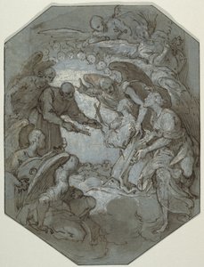 Sint Pieter en de engelen ontvangen een ziel in het paradijs door Belisario Corenzio