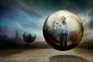 Man in een zwevende bol door Ben Goossens ✝