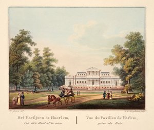Het Paviljoen te Jaarlem, van den Hout af te zien. Vue du Pavillon de Harlem, prise du Bois, 1825