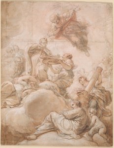 Allegorie op de verheffing van kardinaal diaken Oddone Colonna tot pauselijke stoel als paus Martinus V door Benedetto Luti