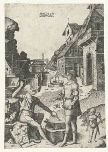Apollo met Cupido bij Vulcanus door Benedetto Montagna