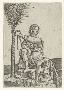 Man zit bij palmboom door Benedetto Montagna