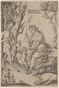 Satyr Familie door Benedetto Montagna