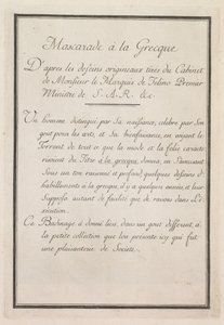 Maskerade à la Grecque: Titelpagina Plaat 1