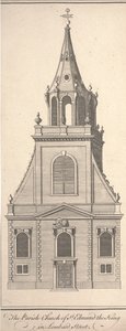 De parochiekerk van St. Edmund de Koning in Lombard Street, ca. 1750 (gravure)