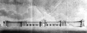Perspectief van kantoren gezien vanaf de Grote Hof
