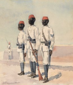 Sergeant en twee andere rangen van het 10e Soedanese bataljon, c.1889 (aquarel) door Benjamin Donisthorpe Alsop Donne