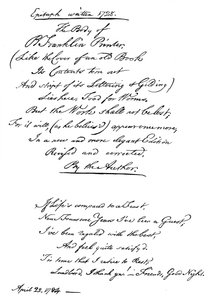 Benjamin Franklins grafschrift, door hemzelf geschreven, 1728, 1840
