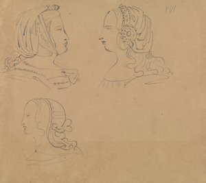 Portretstudies van Vrouwen in Verschillende Hoofdtooien door Benjamin Robert Haydon
