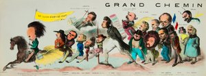 De grote rit van de posteriteit. (Monte op de romantische Pegasus, Victor Hugo (1802-1885), koning van de Hugolatres, bewapend met zijn goede Toledo-blad en dragend de banier van Notre-Dame de Paris, nam Theophile Gautier (1811-1872), Bernard Adolphe Grani