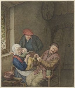 Boerenfamilie in interieur