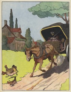 Kippen geschrokken door een paard-en-wagen door Benjamin Rabier
