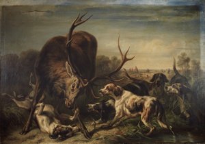 Hert, door honden gesteld door Benno Raffael Adam