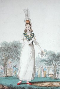 Een Cauchoise in traditionele feestkleding, gegraveerd door Gatine