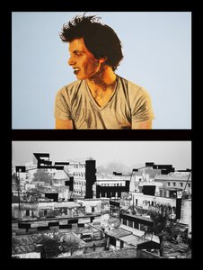 Yohan in Benares, 2005 (olieverf op 2 naast elkaar geplaatste doeken)