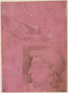 Hoofd van een man, twee studies van een vrouwenprofiel en een studie van een engel verso, c. 1458 door Benozzo Gozzoli