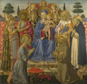 De Maagd en het Kind op de troon tussen engelen en heiligen, 1460s