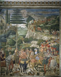Stoet van de Wijzen met Julien de Medicis en Joseph II, patriarch van Constantinopel door Benozzo di Lese di Sandro Gozzoli