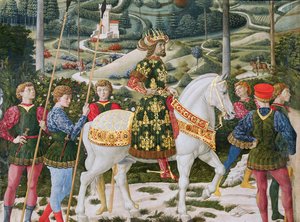 Johannes VII Palaiologos 1391-1448, Oost-Romeins Keizer, als een van de Drie Koningen, detail van de Reis van de Wijzen cyclus in de kapel, ca. 1460 (detail) door Benozzo di Lese di Sandro Gozzoli