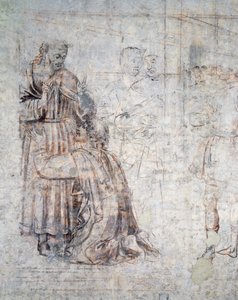 Huwelijk van Isaak en Rebekka, detail van sinopia (ondertekening) door Benozzo di Lese di Sandro Gozzoli