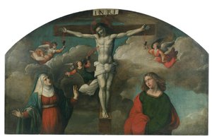 Kruisiging met de Maagd en Sint Jan de Doper door Benvenuto Tisi da Garofalo