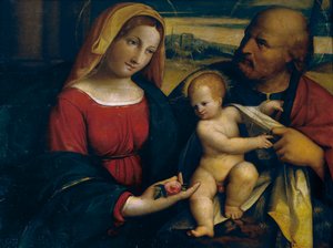 Schilderij dat de Heilige Familie uitbeeldt door Benvenuto Tisi da Garofalo