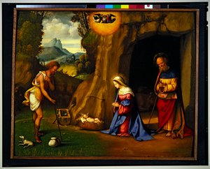 De Aanbidding van de Herders door Benvenuto Tisi da Garofalo