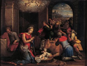 De Aanbidding der Herders, 1536-1537 door Benvenuto Tisi da Garofalo