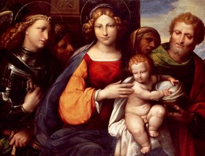 Maagd met Kind en Heiligen Michael en Jozef door Benvenuto Tisi da Garofalo