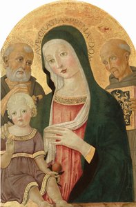 Madonna en kind met Sint Hiëronymus en Sint Bernardinus van Siena door Benvenuto di Giovanni